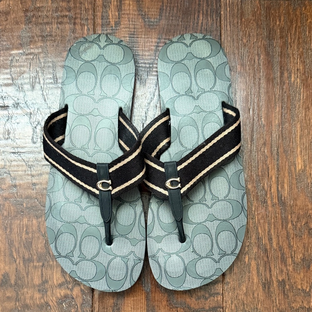 Coach Black and Gray Patterned Sandals